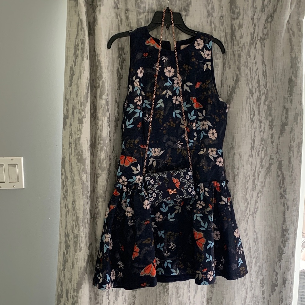 Ted Baker Navy Floral Sleeveless Fit & Flare Dress